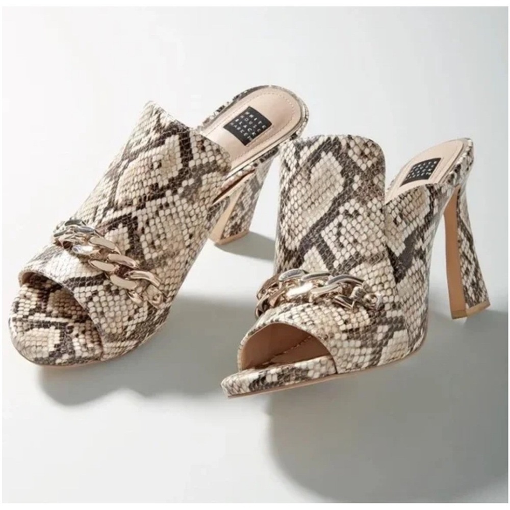 White House‎ Black Market Snakeskin Print Chain Heel shoe 6M glam boho Y2K brown